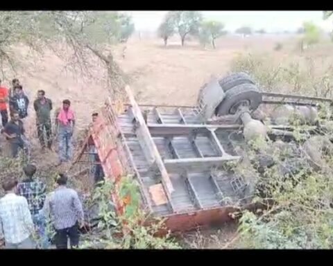 गौवंश से भरा ट्रक गिरा खाई में