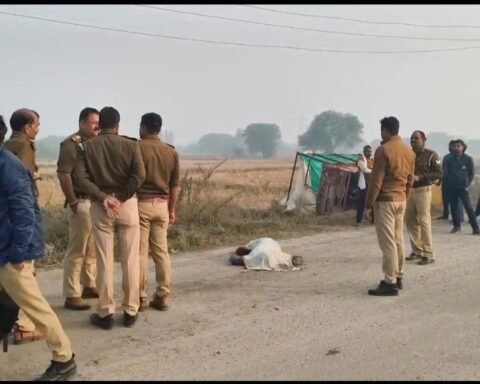 पलटी धान से भरी ट्रॉली