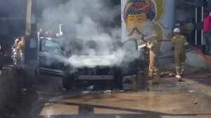चलती कार में लगी आग