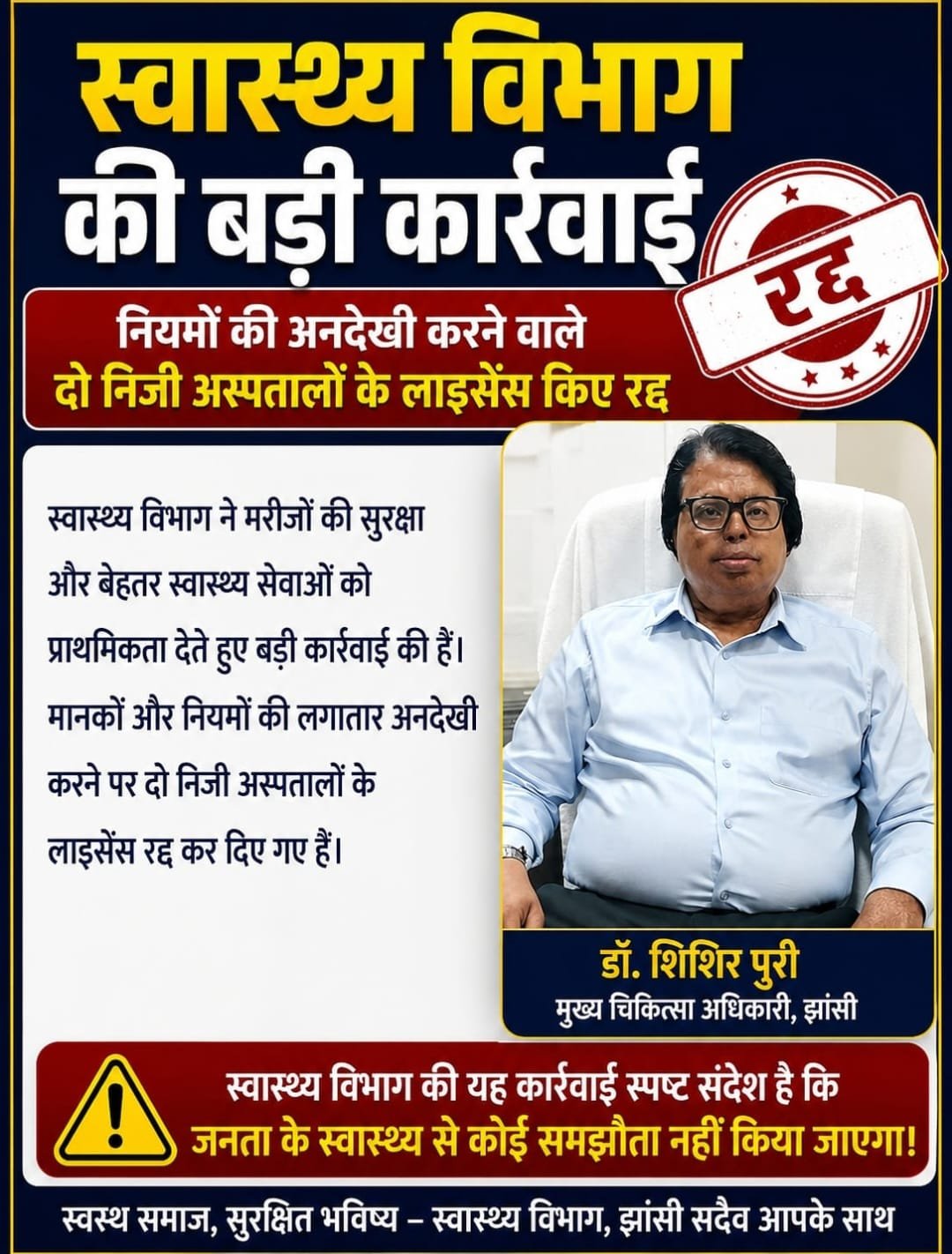 दो निजी अस्पतालों का लाइसेंस रद्द